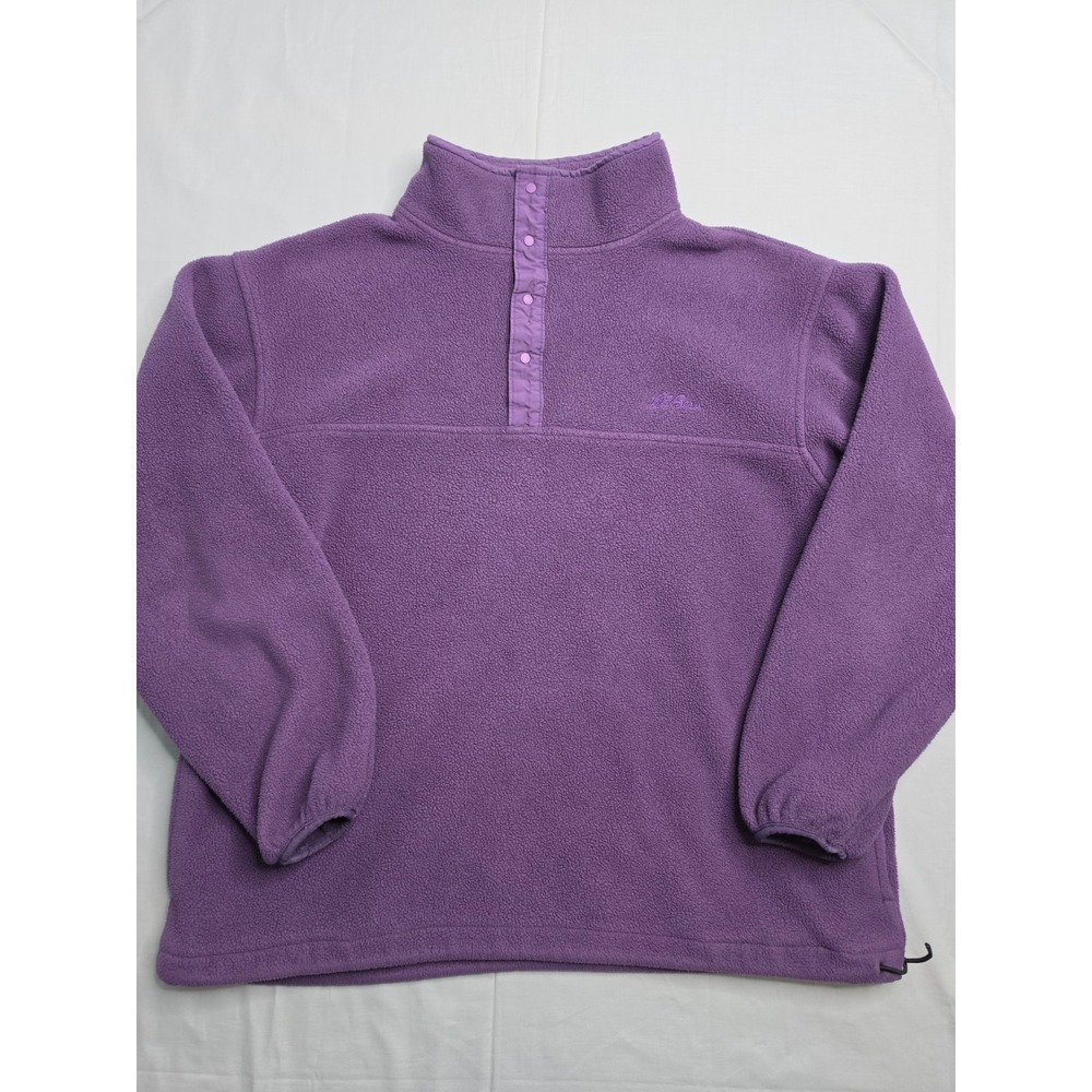 L.L. Bean Fleece Jacket Women Large Purple Logo Front Snap Mock Neck Long Sleeve